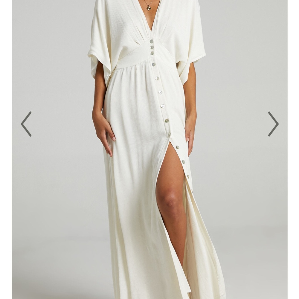 Showpo Sitting Pretty Cream Maxi Dress with Button Detail
